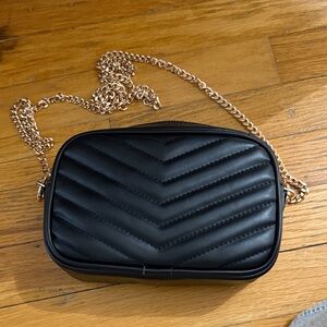 Black Quilted Crossbody Bag with Gold Chain
